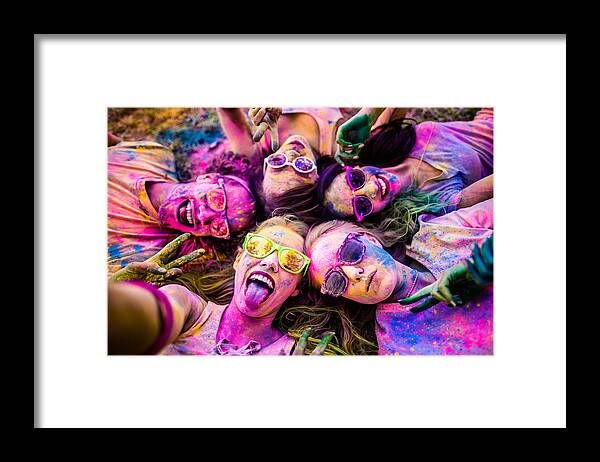Event Framed Print featuring the photograph Multi-Ethnic Group Taking a Selfie at Holi Festival by Wundervisuals