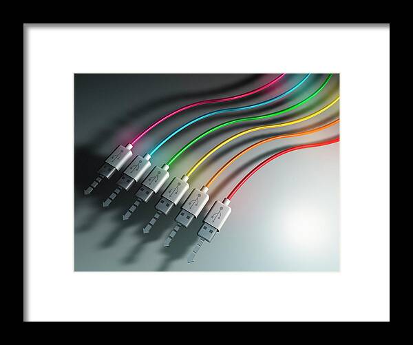 Access Framed Print featuring the photograph Multicolored Usb Cables In A Row by Ikon Ikon Images