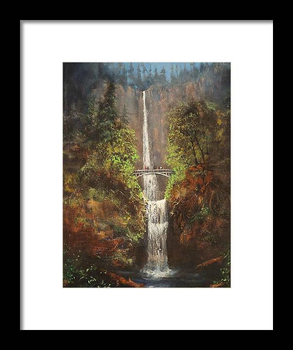  Multnomah Falls Framed Print featuring the painting Multnomah Falls Oregon by Tom Shropshire
