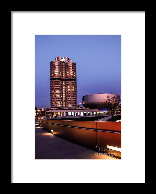 Architecture Framed Print featuring the photograph munich - BMW office - vintage by Hannes Cmarits