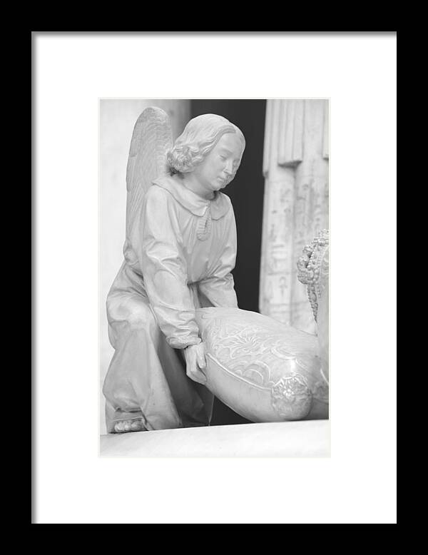 Angel Framed Print featuring the photograph Angel with stone pillow Pittsburgh Museum by Valerie Collins