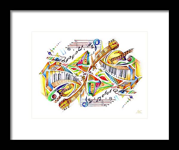 Symmetrical Perspectives Framed Print featuring the mixed media Musicality by Sam Davis Johnson