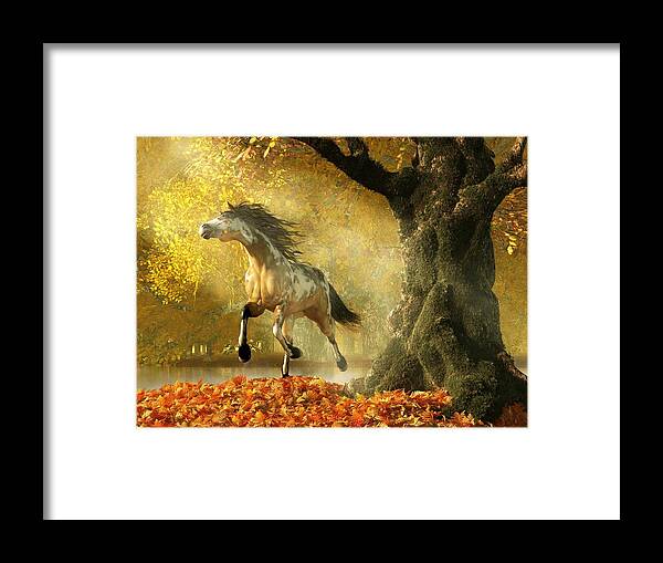 Horse Framed Print featuring the digital art Mustang Autumn by Daniel Eskridge