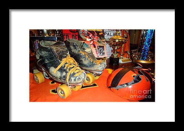 Jim Fitzpatrick Framed Print featuring the photograph My Battle Scarred Roller Derby Skates and Helmet  by Jim Fitzpatrick