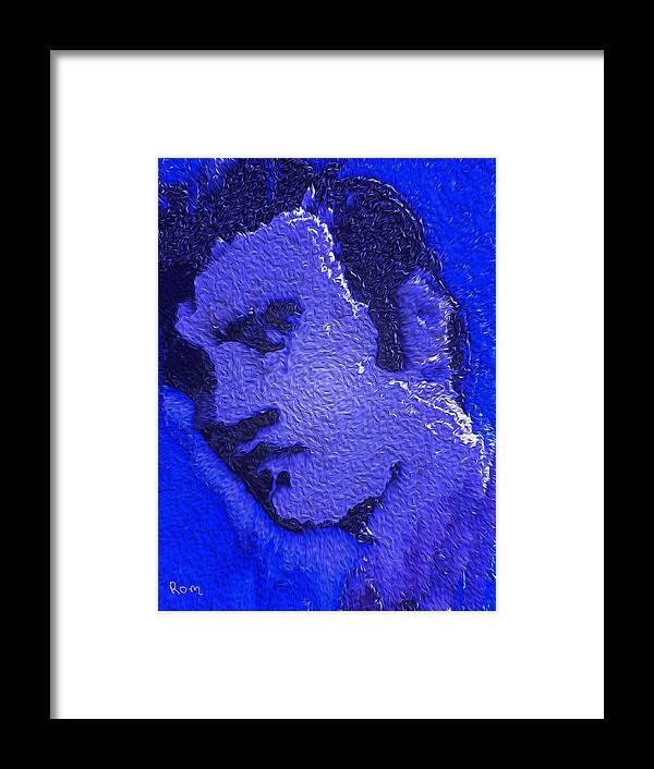 Elvis Framed Print featuring the painting My Blue Elvis by Robert Margetts