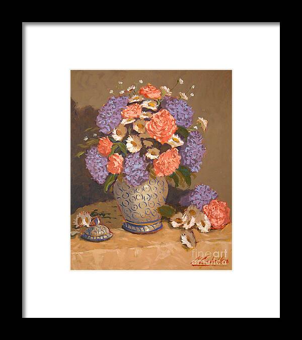 Still Life Arrangements Framed Print featuring the painting My daisies by Monica Elena