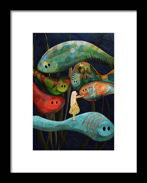 Girl Framed Print featuring the digital art My Fascinating Friends by Catherine Swenson