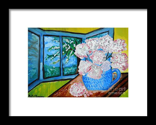 Floral Art Framed Print featuring the painting My Grandma s Flowers  by Ramona Matei