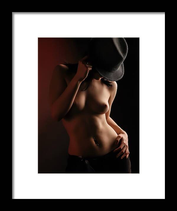 Fine Art Nude Framed Print featuring the photograph My Hat by Karen Jones