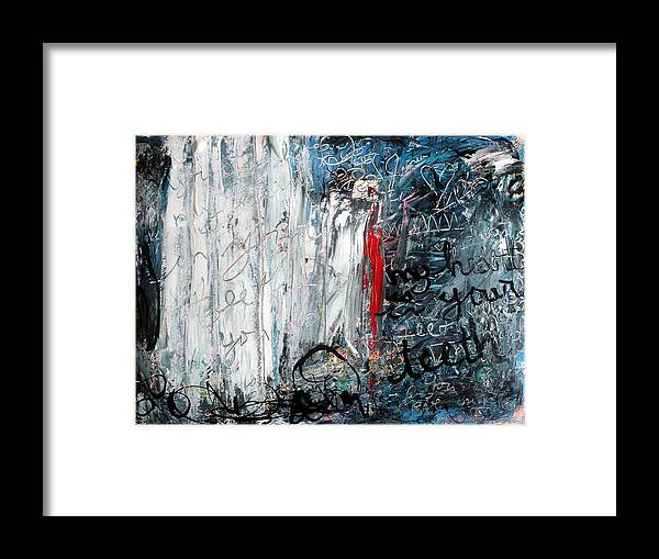 Abstract Framed Print featuring the painting My Heart is in Your Teeth by Mary C Farrenkopf