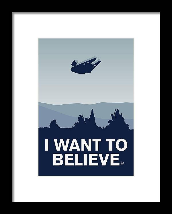 Classic Framed Print featuring the digital art My I want to believe minimal poster-millennium falcon by Chungkong Art