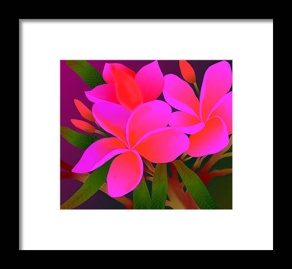 Pink Plumerias Framed Print featuring the digital art My Pink Plumerias by Latha Gokuldas Panicker  ker