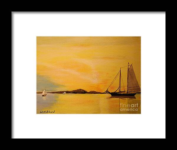 Ship Framed Print featuring the painting My Ship Lies Awaiting in the Harbor by Bill Hubbard