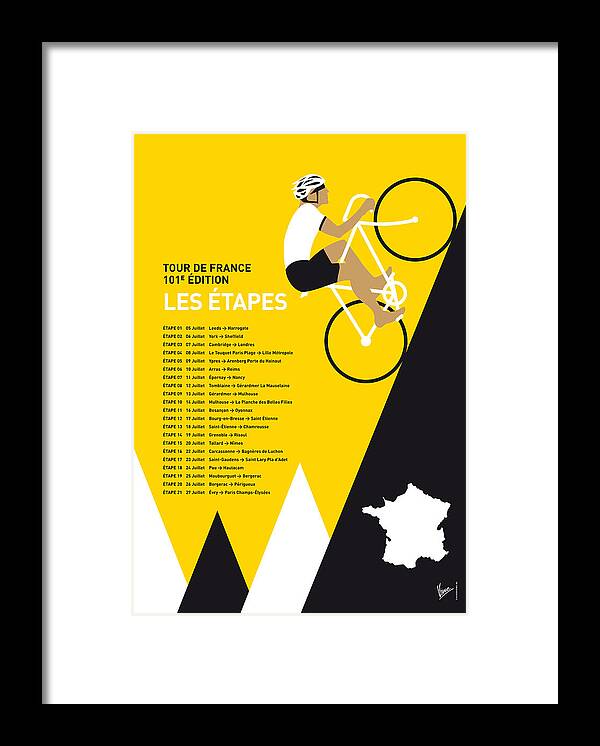 2014 Framed Print featuring the digital art My Tour De France Minimal Poster 2014-etapes by Chungkong Art