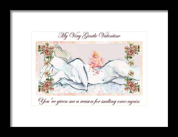 Valentine's Day Framed Print featuring the digital art My Very Gentle Valentine - Valentine's Day Card by Carolyn Weltman