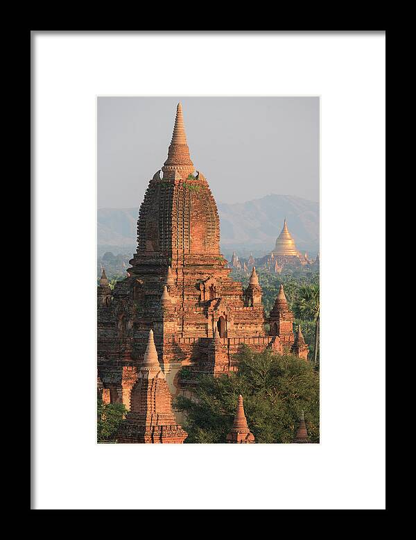 Theravada Framed Print featuring the photograph Myanmar Temples On The Bagan Plain In by Alantobey