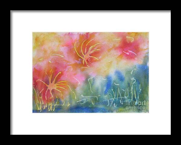 Abstract Framed Print featuring the painting Mya's Garden by Laura Hamill
