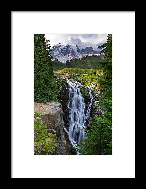 Alpine Framed Print featuring the photograph Myrtle Falls and Mount Rainier by Michael Russell