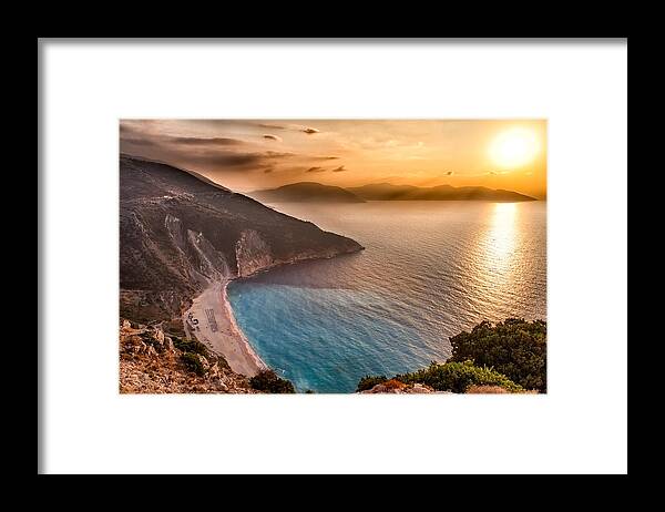 Water's Edge Framed Print featuring the photograph Myrtos Beach by Allen Parseghian
