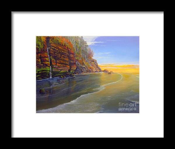 Landscape Framed Print featuring the painting Mystic Beach by Wayne Enslow