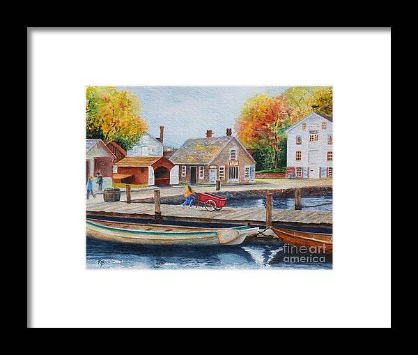 Mystic Framed Print featuring the painting Mystic Seaport by Karen Fleschler