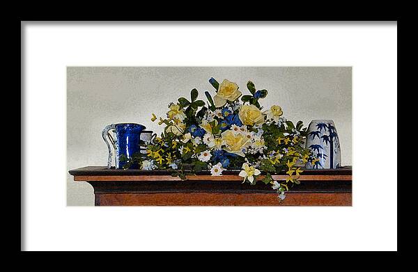 Flowers Framed Print featuring the digital art Flowers with Pitcher and Pot by Lin Grosvenor