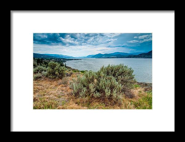 Blue Framed Print featuring the photograph Naramatas Okanagan Lake by James Wheeler