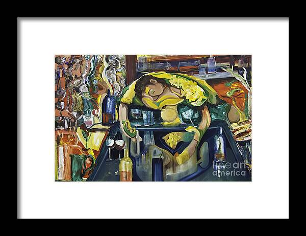 Narcissus Framed Print featuring the painting Narcisisstic Wine Bar Experience - After Caravaggio by James Lavott
