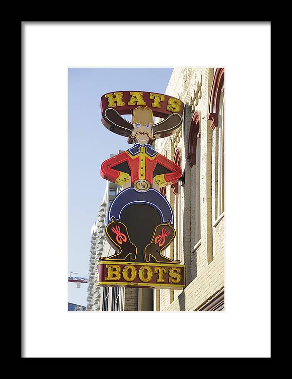 Nashville Framed Print featuring the photograph Nashville Hats Boots Neon Sign by Valerie Collins