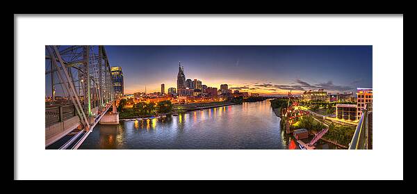 Pano Framed Print featuring the photograph Nashville Skyline Panorama by Brett Engle