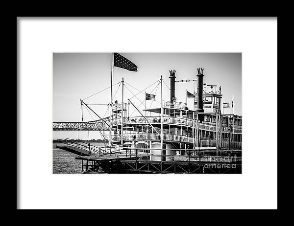America Framed Print featuring the photograph Natchez Steamboat in New Orleans Black and White Picture by Paul Velgos