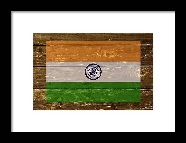 India Framed Print featuring the digital art India National flag on Wood by Movie Poster Prints