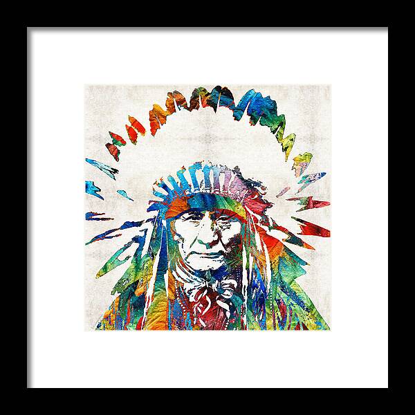 Native American Framed Print featuring the painting Native American Art - Chief - By Sharon Cummings by Sharon Cummings
