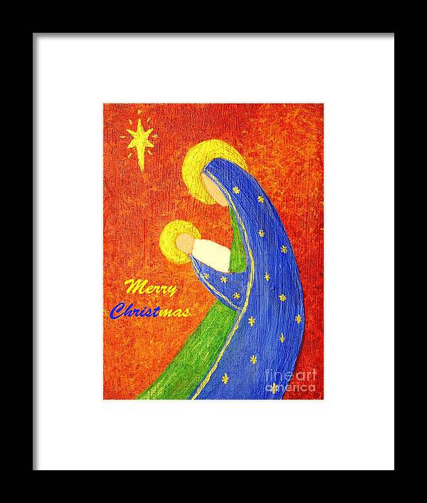 Nativity Framed Print featuring the painting Nativity Christmas Card by Pattie Calfy