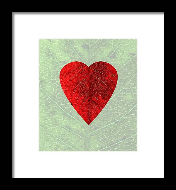 Red Framed Print featuring the digital art Nature's Heart by Deborah Smith