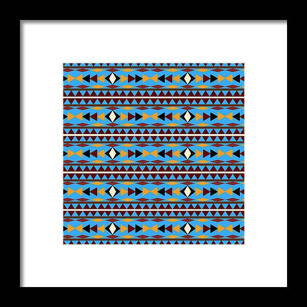 Navajo Framed Print featuring the mixed media Navajo Blue Pattern by Christina Rollo