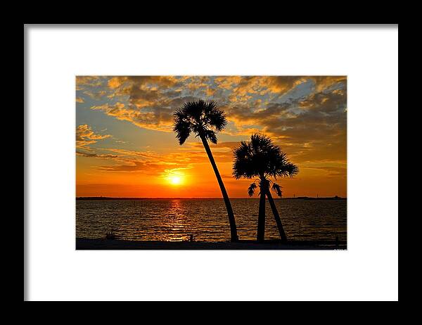 Navarre Beach Framed Print featuring the photograph Navarre Beach Bridge Sunrise Palms by Jeff at JSJ Photography