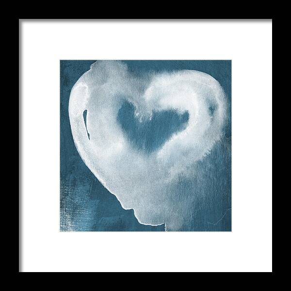 Love Framed Print featuring the mixed media Navy Blue and White Love by Linda Woods