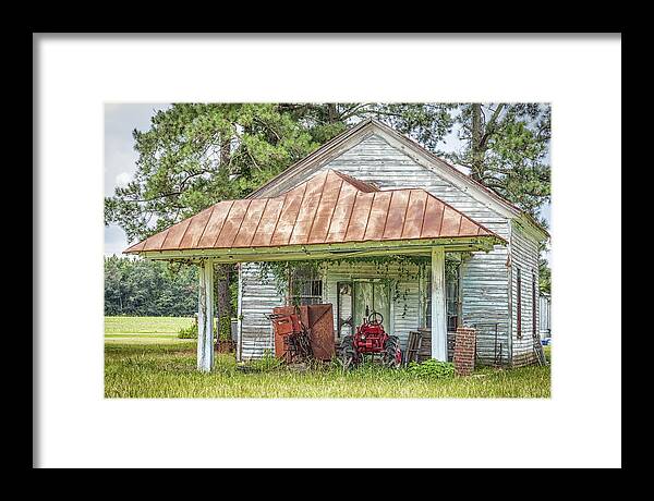 Abandoned Framed Print featuring the photograph N.C. Tractor Shed - Photography by Jo Ann Tomaselli by Jo Ann Tomaselli