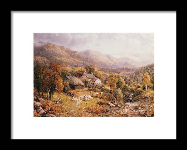 Shepherd Framed Print featuring the painting Near Bettws, North Wales by Robert John Hammond