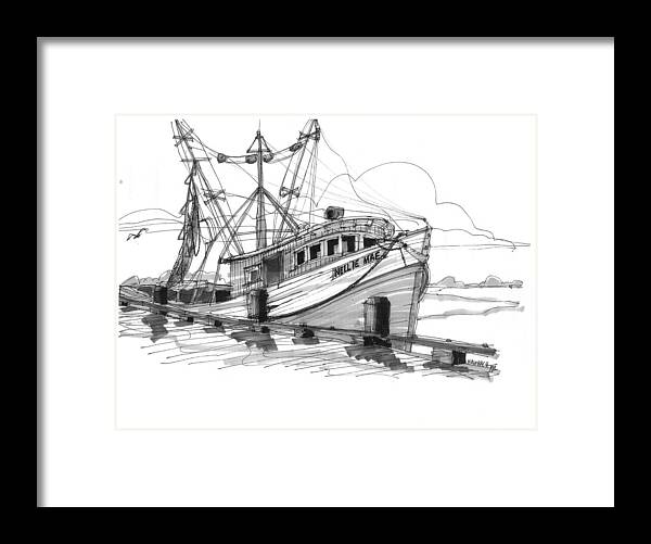 Fishing Boat Framed Print featuring the drawing Nellie Mae Fishing Boat by Richard Wambach