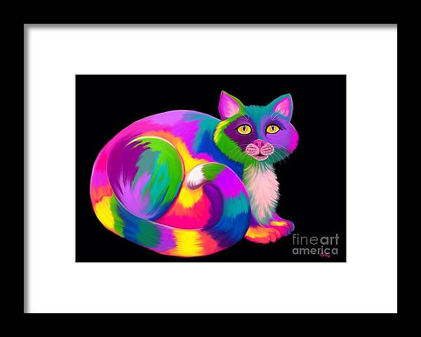 Colorful Cat Artwork Framed Print featuring the painting Neon Bright Cat by Nick Gustafson