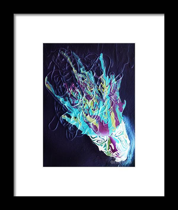 Mask Framed Print featuring the relief Neon Lights by Louise Blaize