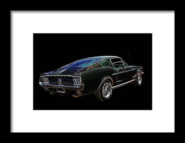 Mustang Framed Print featuring the photograph Neon Mustang Fastback 1967 by Gill Billington