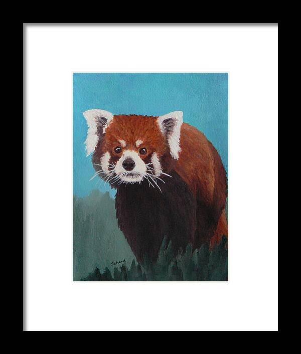Red Panda Framed Print featuring the painting Nepalese Forest Dweller by Margaret Saheed