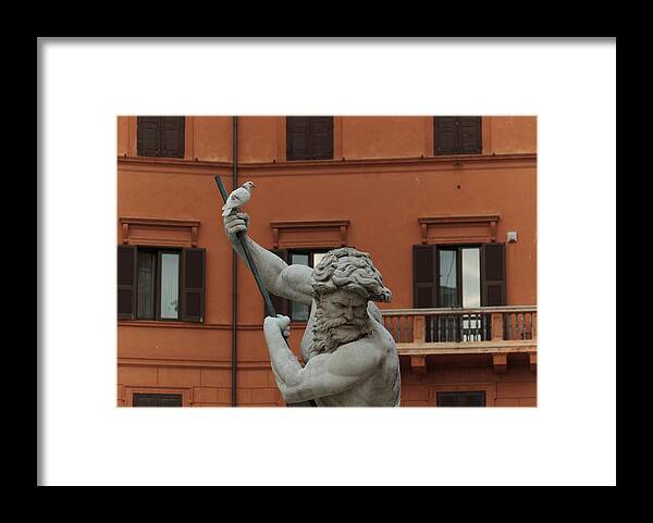 Neptune Statue Framed Print featuring the photograph Neptune and the Dove - Fountain of Neptune Piazza Navona Rome Italy by Georgia Mizuleva