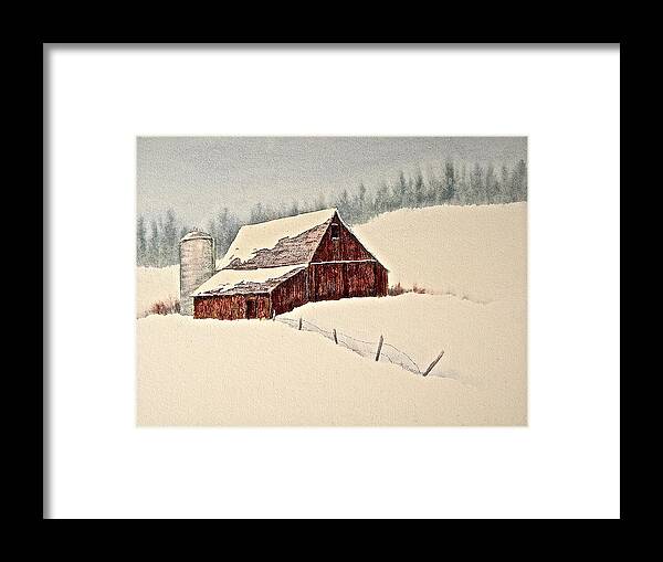 Watercolor Framed Print featuring the painting Nestled in White by Carolyn Rosenberger