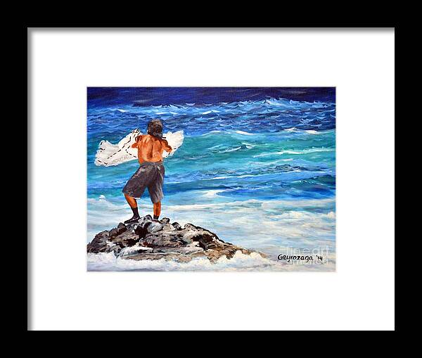 Seascape Framed Print featuring the painting Net Fishing by Larry Geyrozaga