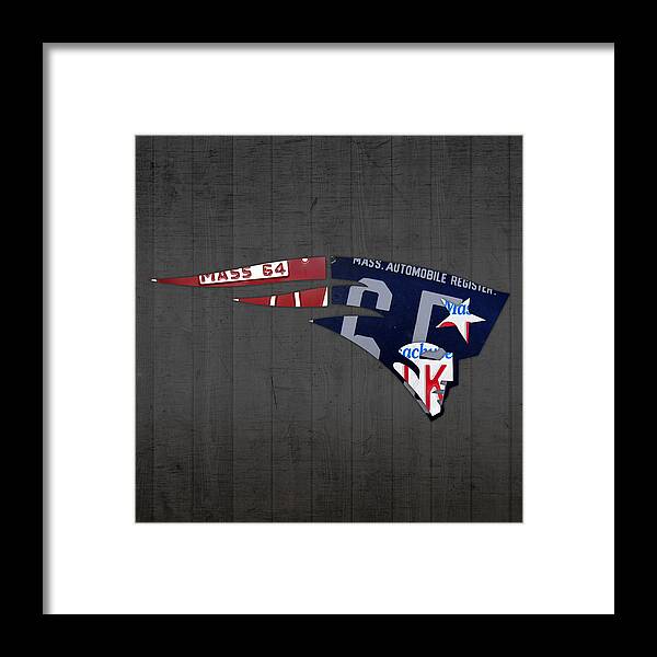 New England Framed Print featuring the mixed media New England Patriots Football Team Retro Logo Massachusetts License Plate Art by Design Turnpike