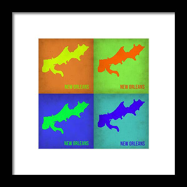 New Orleans Map Framed Print featuring the painting New Orleans Pop Art Map 1 by Naxart Studio